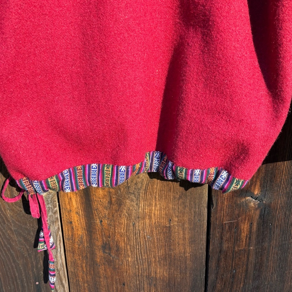 Nepalese Wool Pullover Deep Red with Patterned woven Trim Size XL - Picture 7 of 9